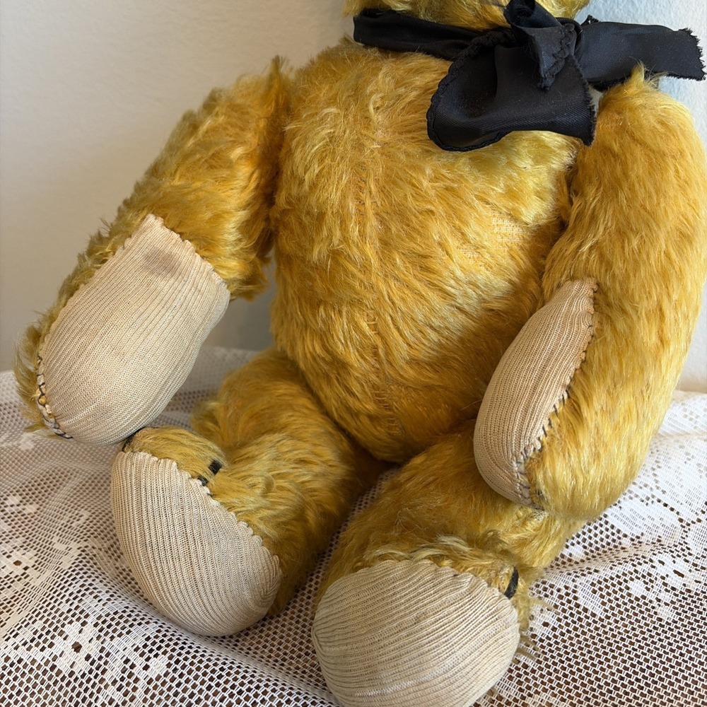 Antique 1920s Golden Mohair Teddy Bear Fully Jointed Hump Back Glass Eyes 16in - Picture 4 of 16